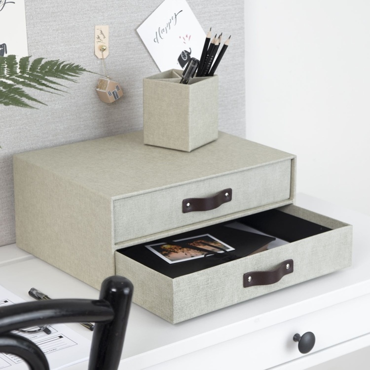 Two drawer box storage, BIGSO BIRGER CANVAS, 33 x 25,5 x H 14,5 cm, Beige