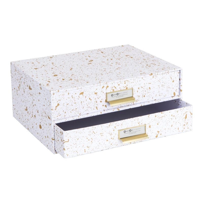 Two drawer box storage, BIGSO BIRGER, 33 x 25,5 x H 14,5 cm, White / Splash Gold