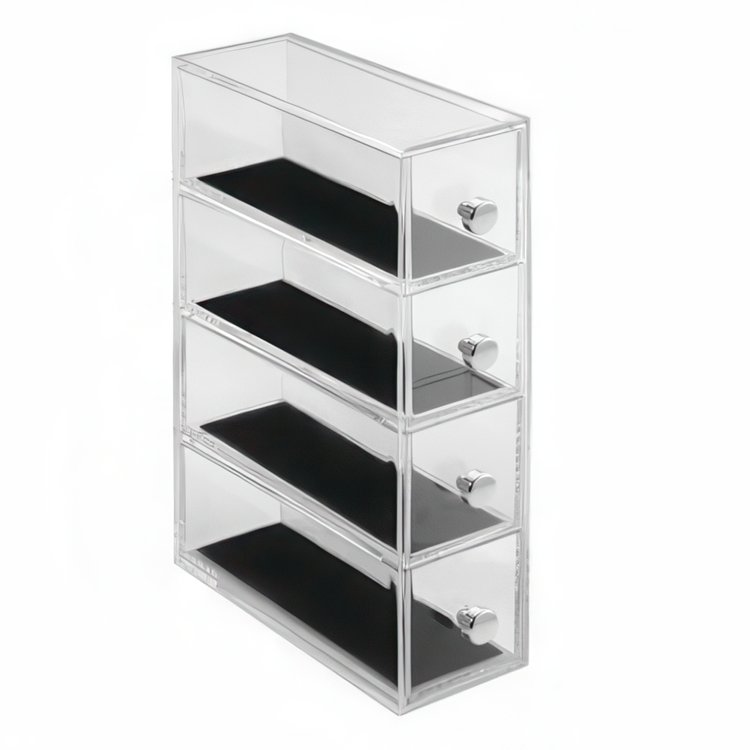 Four drawer box storage, ID CLARITY FLIP JEWELRY DRAWER, 7 x 16,5 x H 25 cm, Clear Black