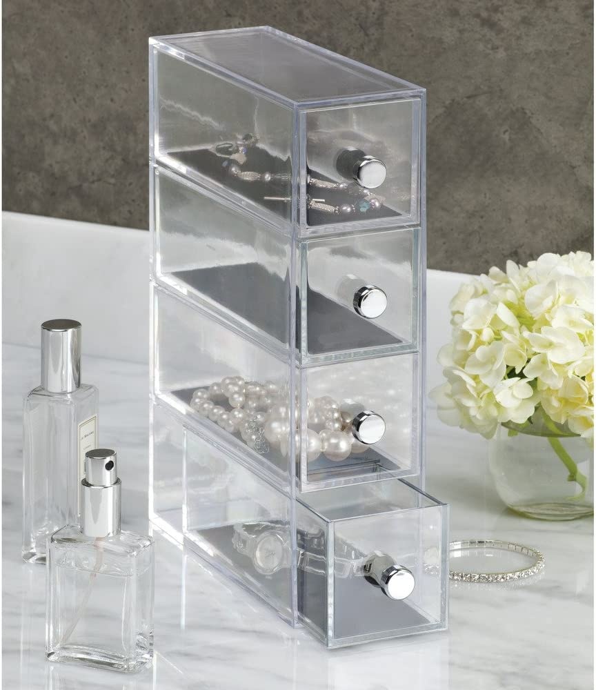 Four drawer box storage, ID CLARITY FLIP JEWELRY DRAWER, 7 x 16,5 x H 25 cm, Clear Black