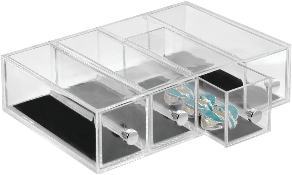 Four drawer box storage, ID CLARITY FLIP JEWELRY DRAWER, 7 x 16,5 x H 25 cm, Clear Black