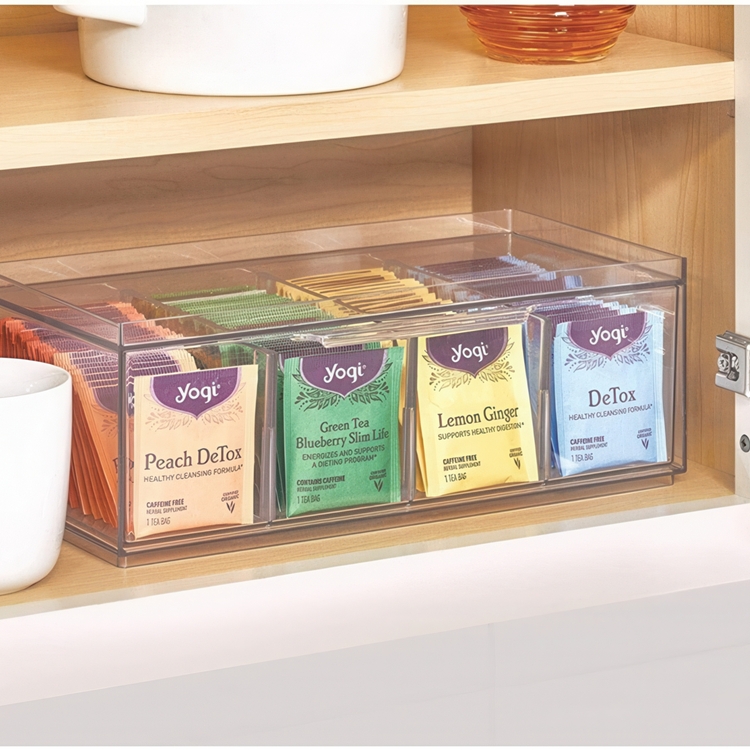 Drawer Box for Tea Bags, CRISP TEA ORGANIZER, 32 x 16 x H11,5cm, Transparent