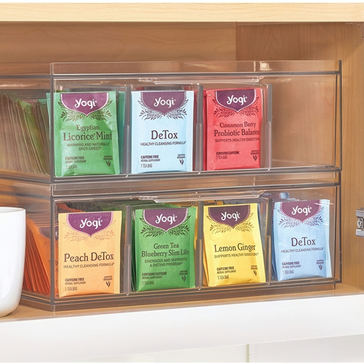 Drawer Box for Tea Bags, CRISP TEA ORGANIZER, 32 x 16 x H11,5cm, Transparent