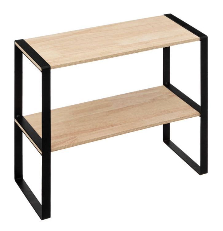 Mini 2-tier shelf, BLACK & WOOD KITCHEN RACK, 40 x 18 x H 35 cm, Natural / Black