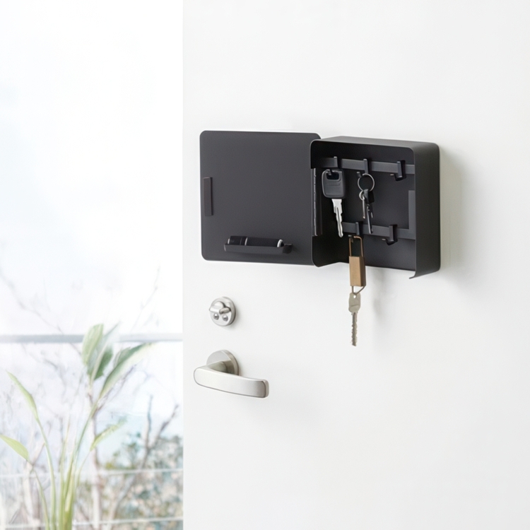 Wall Mounted Key Cabinet With Magnetic Glass Whiteboard – Custom Design, 50 Hooks, Home & Office Organizer