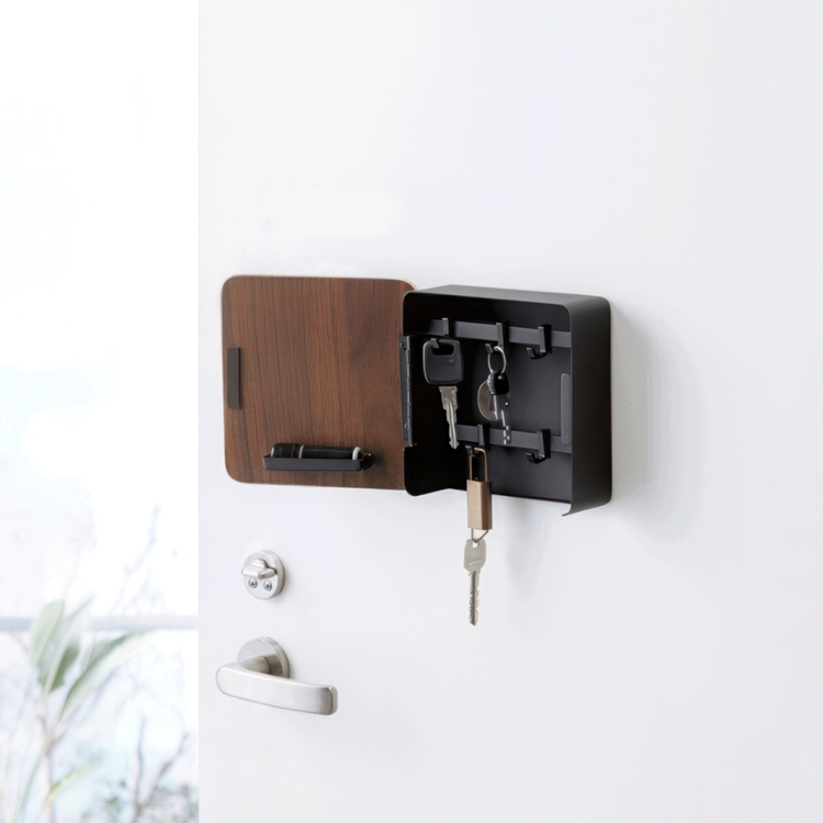 Key Cabinet, Magnetic, RIN SQUARE, Yamazaki, 16 x 16 cm, Black / Brown