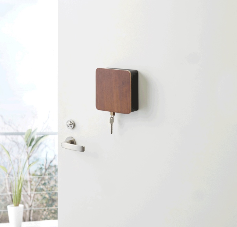 Key Cabinet, Magnetic, RIN SQUARE, Yamazaki, 16 x 16 cm, Black / Brown