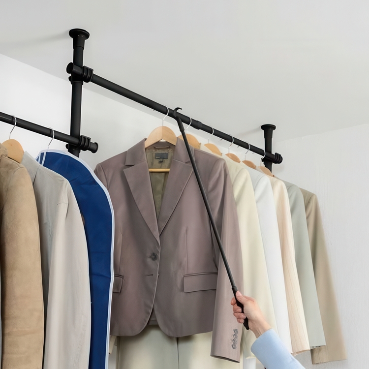 Bar with hook for wardrobe in metal, REACH BAR, 76 cm