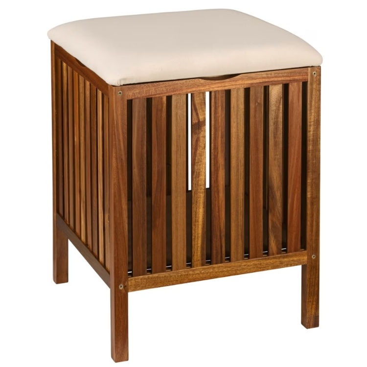 Stool in acacia with storage, FONDI, 39 x 39 x H 52 cm, Brown / offwhite