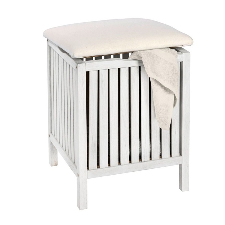 Stool in walnut with storage, NORWAY, 39 x 39 x H 52cm, Natural white / off white