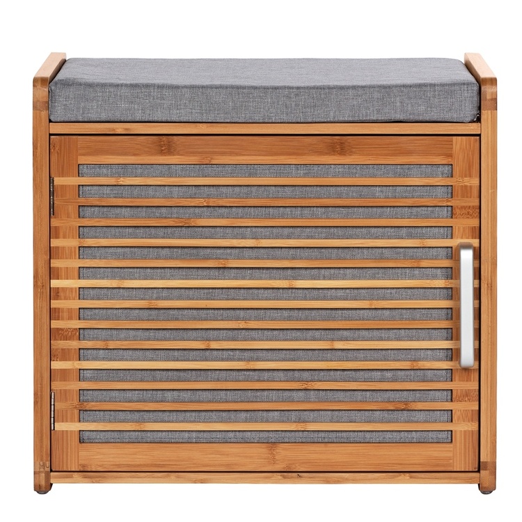 Stool in bamboo with storage, BAHRI, 50 x 33 x H 45 cm, brown / grey