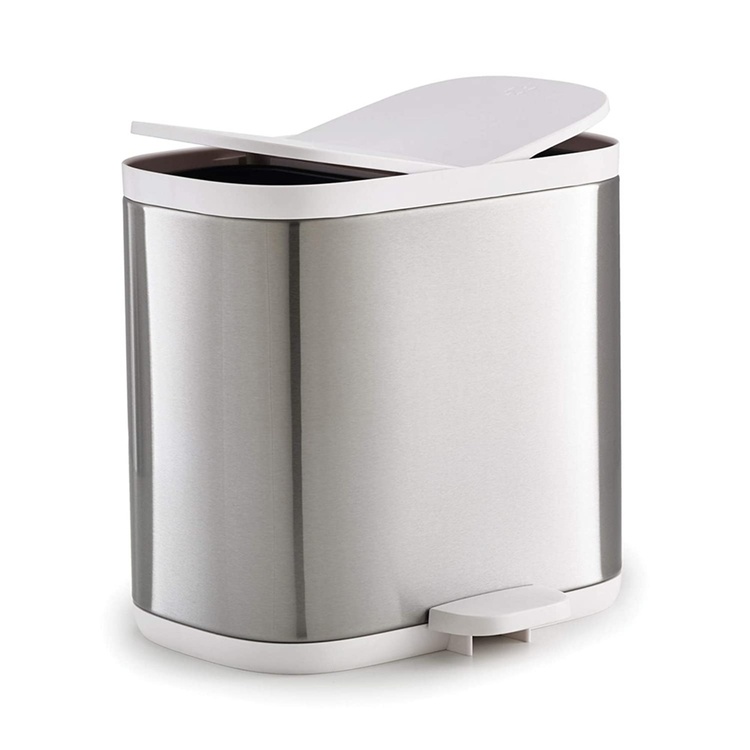 Bin, Two Compartments, SPLIT STEEL RECYCLER, 6 Litres, Joseph Joseph, Silver / White
