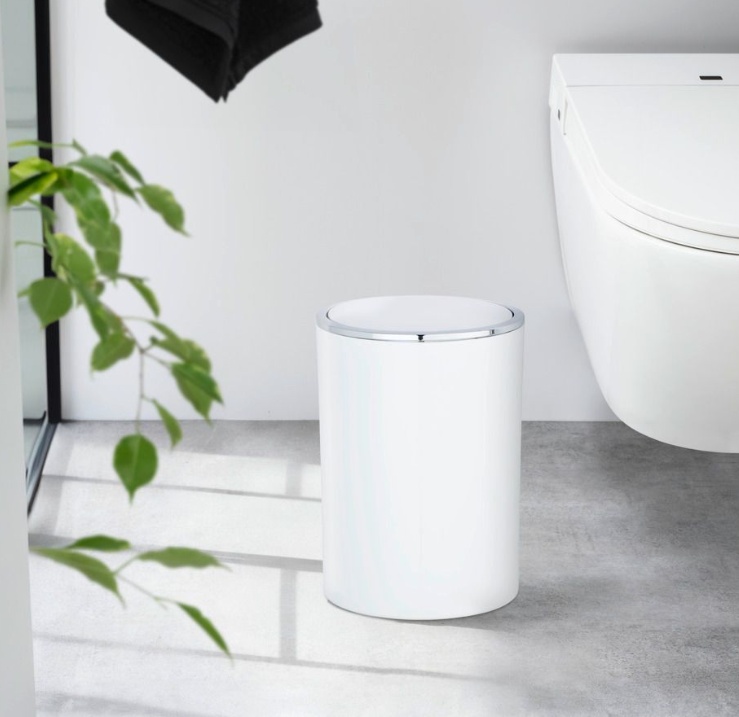 Trash can with tilt lid, 5 L, INCA, Ø18,5 x H 25,5 cm, White / Silver