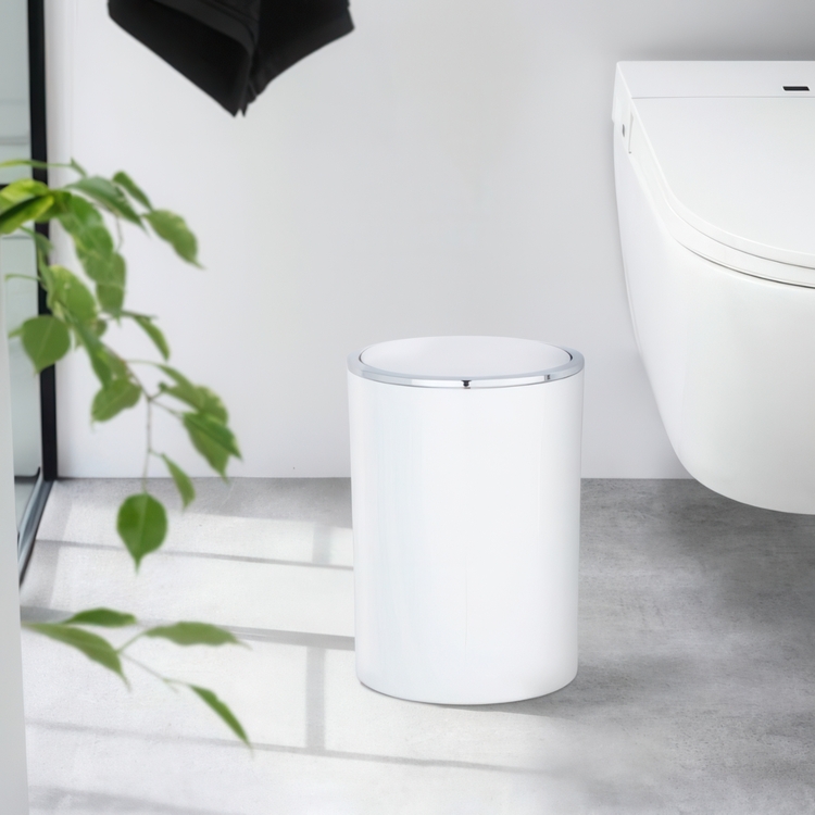 Trash can with tilt lid, 5 L, INCA, Ø18,5 x H 25,5 cm, White / Silver