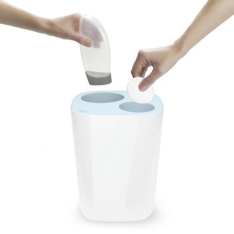 Trash Can, Two Compartments, SPLIT WASTE, 8 Litres, Joseph Joseph, White / Blue