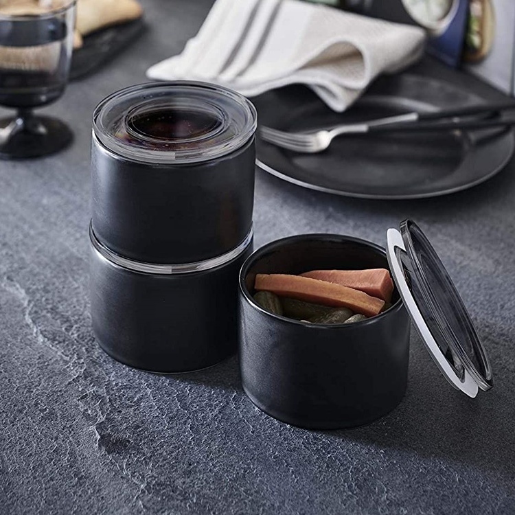 Ceramic Canister with lid, YAMAZAKI TOWER SMALL CANISTER, Ø 10,5 x H 7 cm, Black / Transparent
