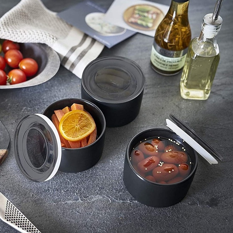 Ceramic Canister with lid, YAMAZAKI TOWER SMALL CANISTER, Ø 10,5 x H 7 cm, Black / Transparent