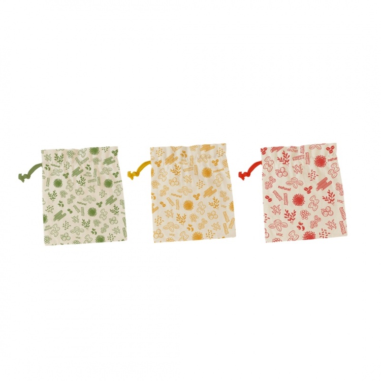 Bags for Food storage, Organic Cotton, Set of 3,ZERO WASTE BAGS MEDIUM, 20 x H 25 cm, Beige 