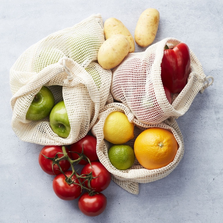 Cotton Bag, MEDIUM REUSABLE MESH BAG, 27 x 32 cm, Beige