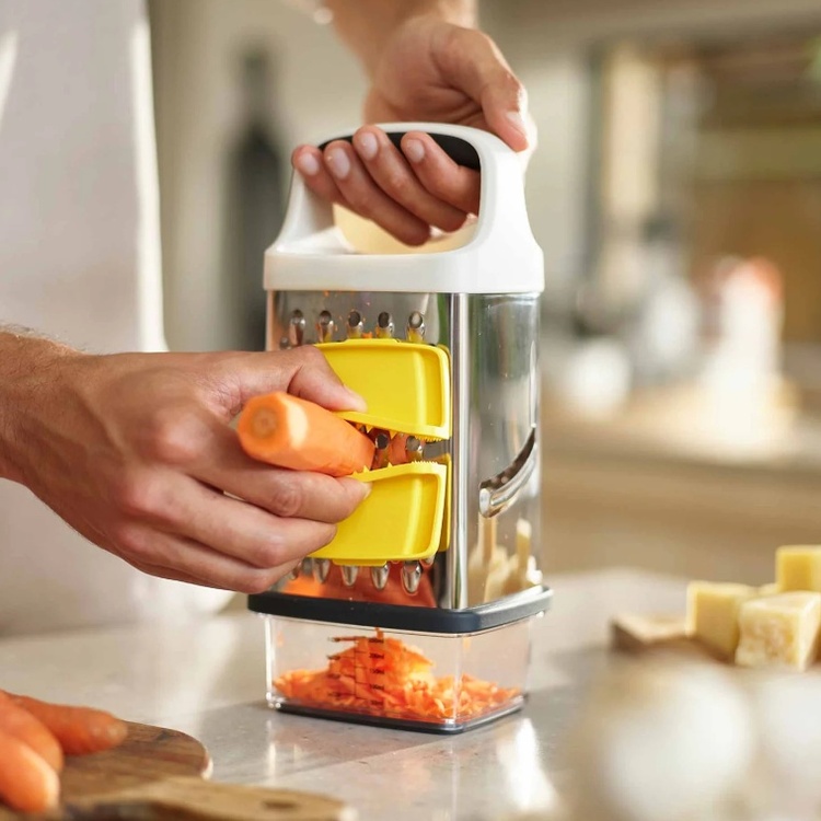 Box Grater, MULTI-GRIP GRATER, Joseph Joseph, Silver / White / Yellow