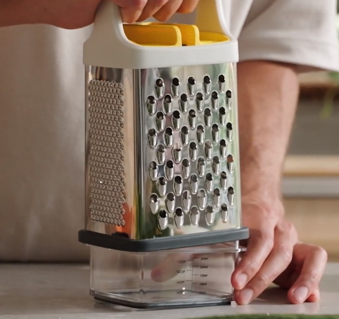 Box Grater, MULTI-GRIP GRATER, Joseph Joseph, Silver / White / Yellow