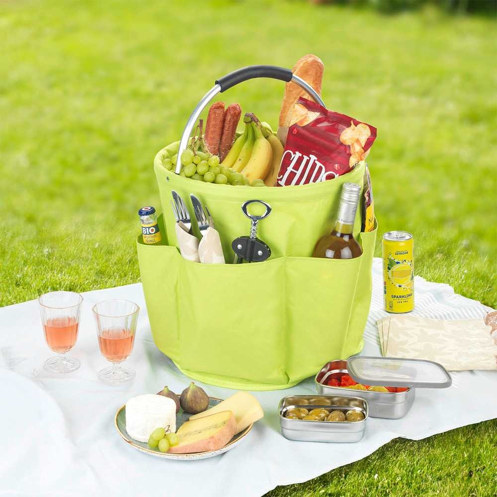 Round Basket with pockets, Super light, UNIVERSAL CADDY XL, Ø 35 x H 35 cm, Lime green