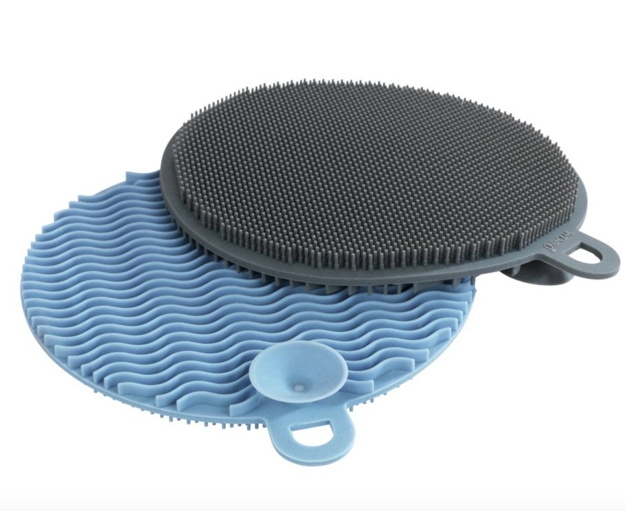 Silicone Sponges, Soft, Set of 2, SPÜL-SCHWAM, Ø 12, Grey / Blue