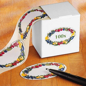 Self-adhesive labels, 100 pcs, FRUIT BORDER, 7 x 4,5 cm, White with pattern