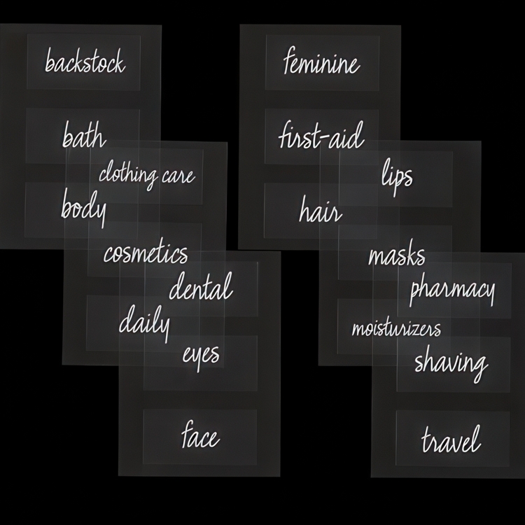 Adhesive Labels, Set of 18, THE HOME EDIT BATHROOM LABELS, Clear