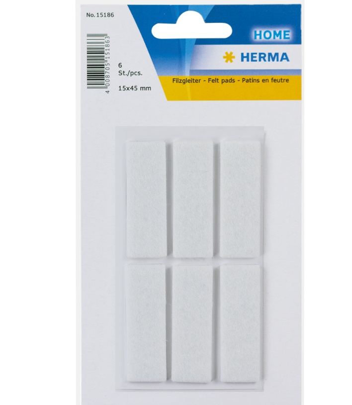 Self-Adhesive Feltpads , Set of 6, HERMA, 4,5 x1,5 cm, White