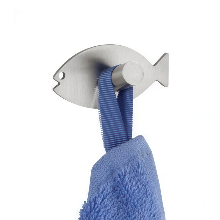 Self-adhesive metallic hooks, Set of 2, FISH, 6,5 x H3,2 cm, Stainless steel