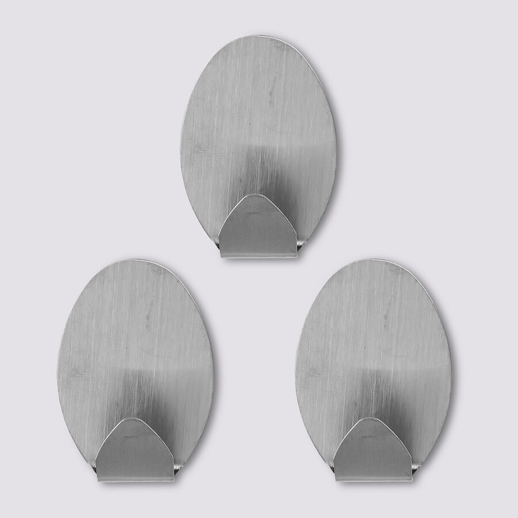 Self-adhesive metallic hooks, set of 3, OVAL LARGE, 3,5 x 2 x H 5 cm, Stainless steel