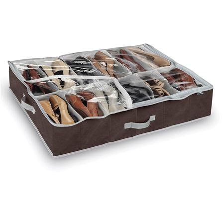 Shoe storage under-bed, CLASSIC BROWN, 76 x 60 x H15 cm, Brown / Clear