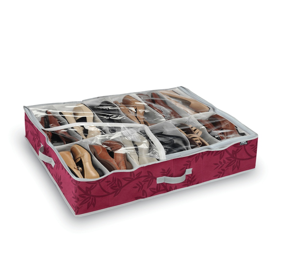 Shoe storage under-bed, ELLA PURPLE, 76 x 60 x H15 cm, Burgund / Clear