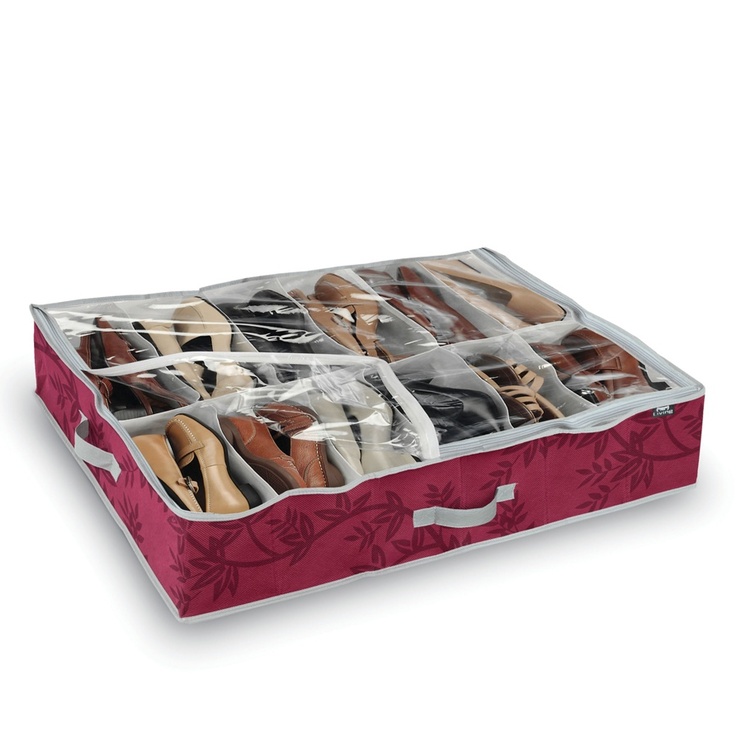 Shoe storage under-bed, ELLA PURPLE, 76 x 60 x H15 cm, Burgund / Clear