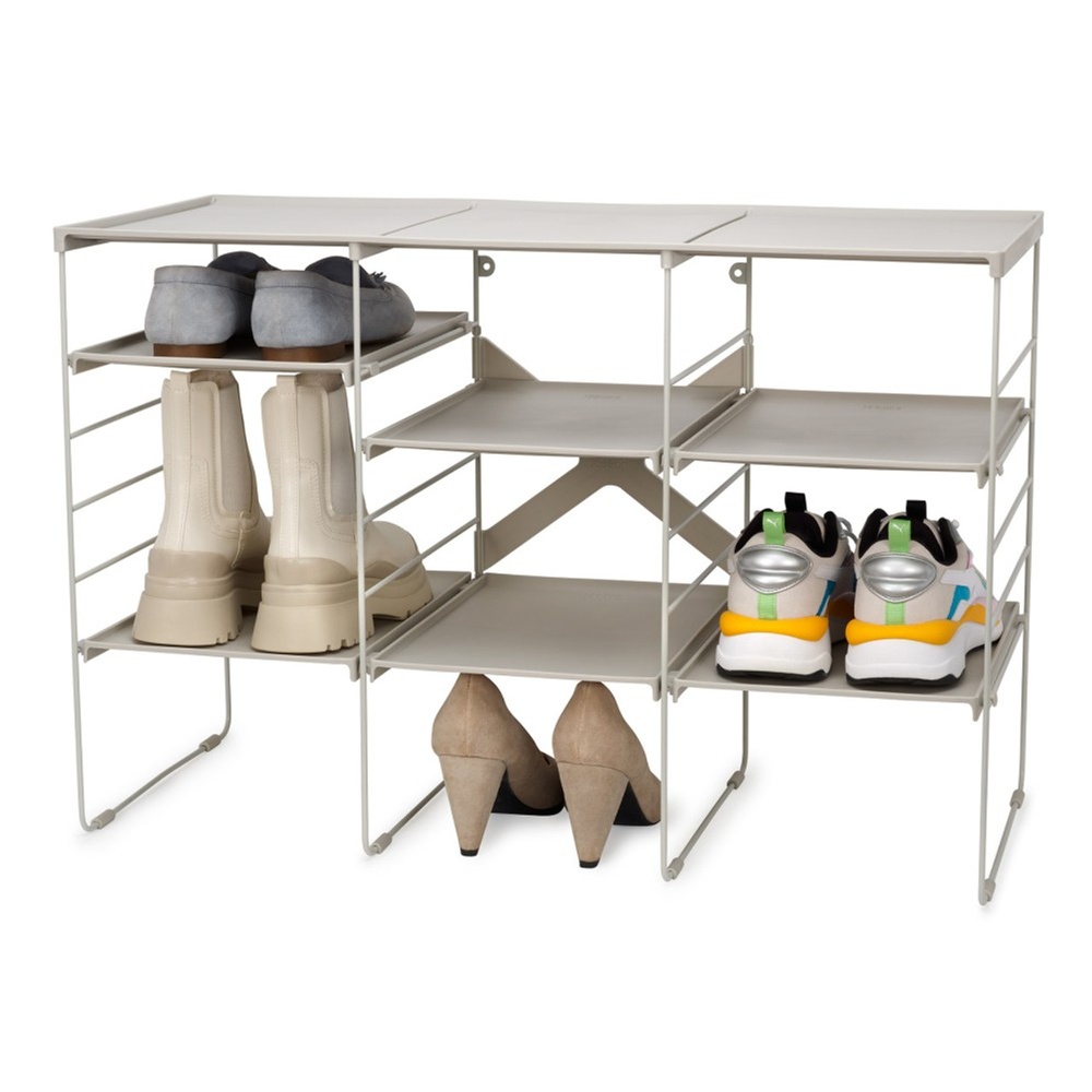 Shoe Rack in Metal, Adjustable, LEVEL TRIPLE, Joseph Joseph, 75,8 x 35 x H 51,2 cm, Ecru 