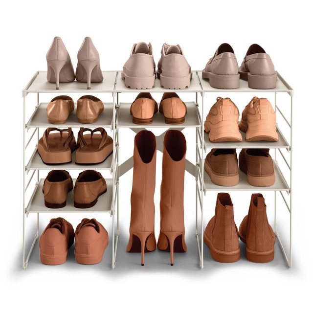 Shoe Rack in Metal, Adjustable, LEVEL TRIPLE, Joseph Joseph, 75,8 x 35 x H 51,2 cm, Ecru 