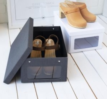 Shoe Box with window, BIGSO BERTIL CANVAS,34 x 23 x H 15 cm, Grey