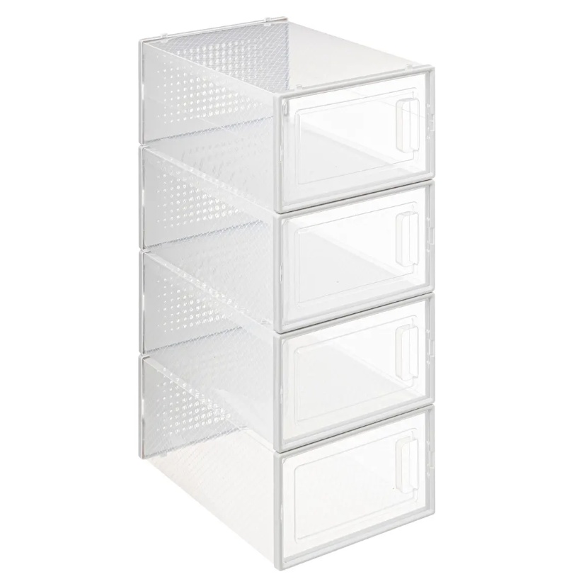 Shoe Box. Stackable, MEDIUM RANGE CHAUS BOX, 33,5 x 23,2 x H 14 cm, White / Transparent