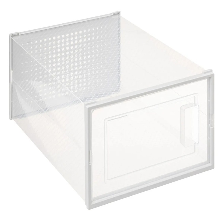 Shoe Boxes, Set of 4, Stackable, MEDIUM RANGE CHAUS BOX, 33,5 x 23,2 x H 14 cm, White / Transparent