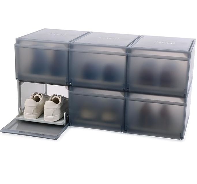 Shoe Boxes. Slide-out, 6 Pack, PREMIUM SHOE CASE, Joseph Joseph, Grey