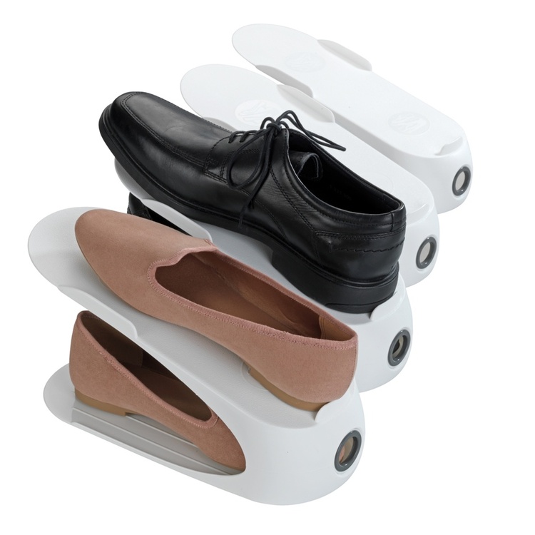 Shoe rack, Set of 4, SCHUHSTAPLER WEIß, Smart shoe storage, White
