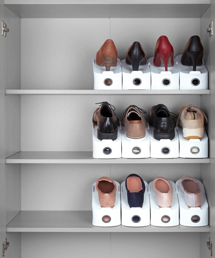 Shoe rack, Set of 4, SCHUHSTAPLER WEIß, Smart shoe storage, White