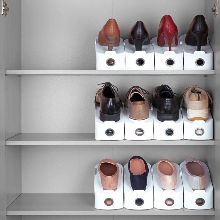 Shoe rack, Set of 4, SCHUHSTAPLER WEIß, Smart shoe storage, White
