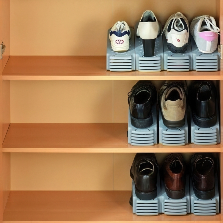 Shoe rack, Set of 4, Space-saving, SCHUHHALTER, Grey