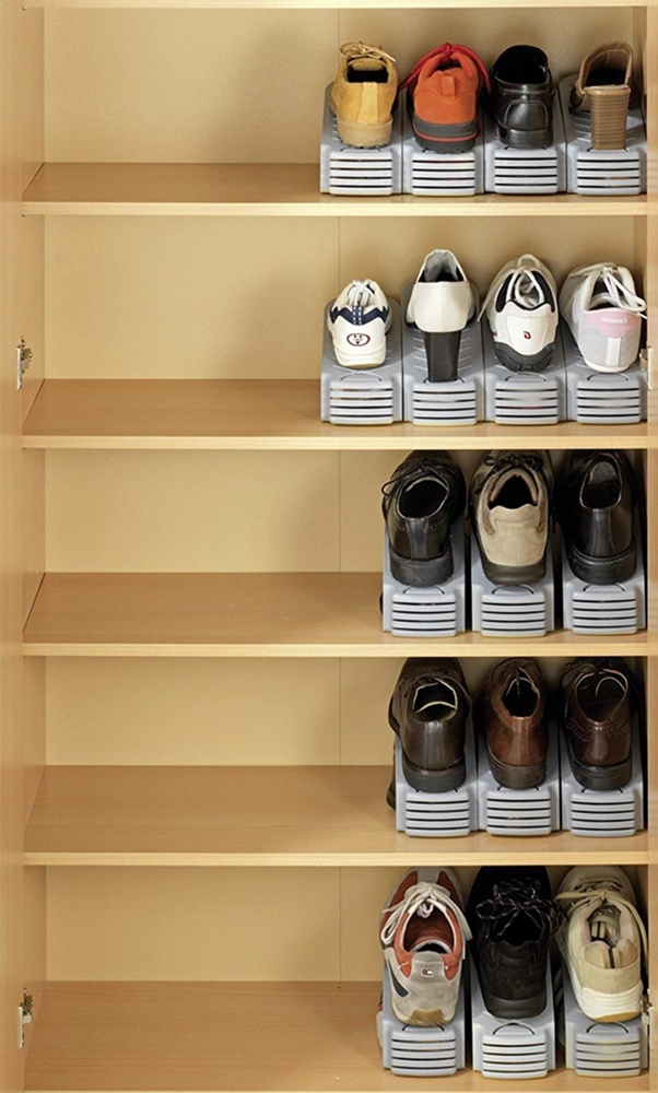 Shoe rack, Set of 4, Space-saving, SCHUHHALTER, Grey