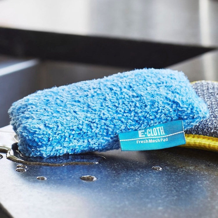 Scrubbers in Microfiber, Set of 2, FRESH MESH CLEANING PADS, 15 x 8 cm, Blue