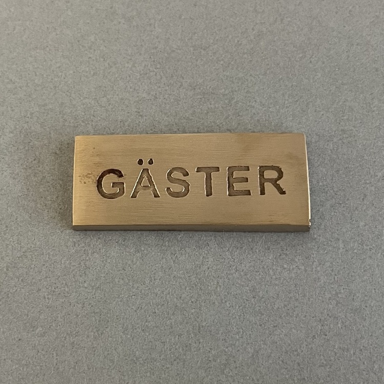 Sign, GÄSTER, 5 x 2 cm, Exmez, Brass