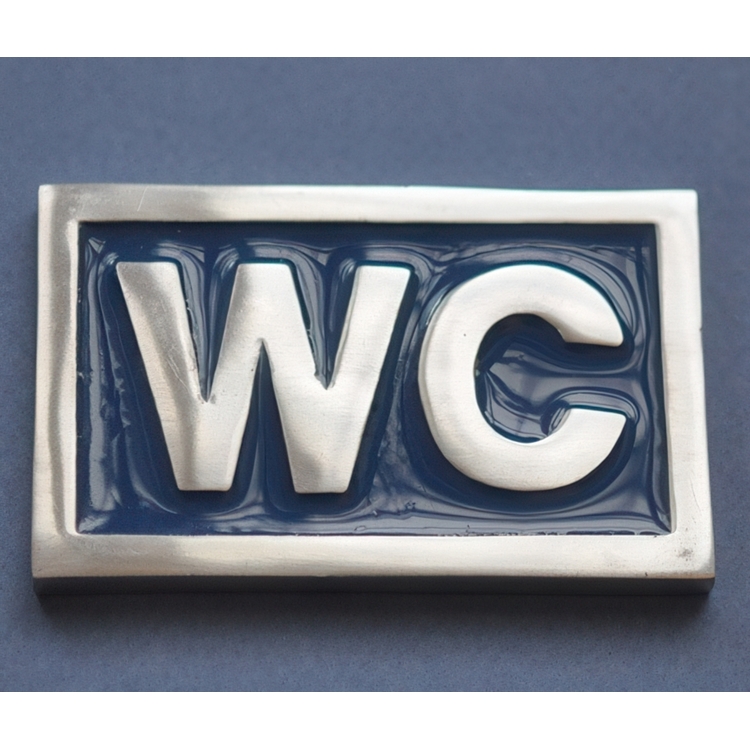 Sign with frame, Large, WC, Exmez, 8 x 5 cm, Silver / Blue