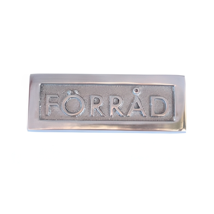 Sign with frame, FÖRRÅD, 8,5 x H 3 cm, Exmez, Sand-cast aluminum